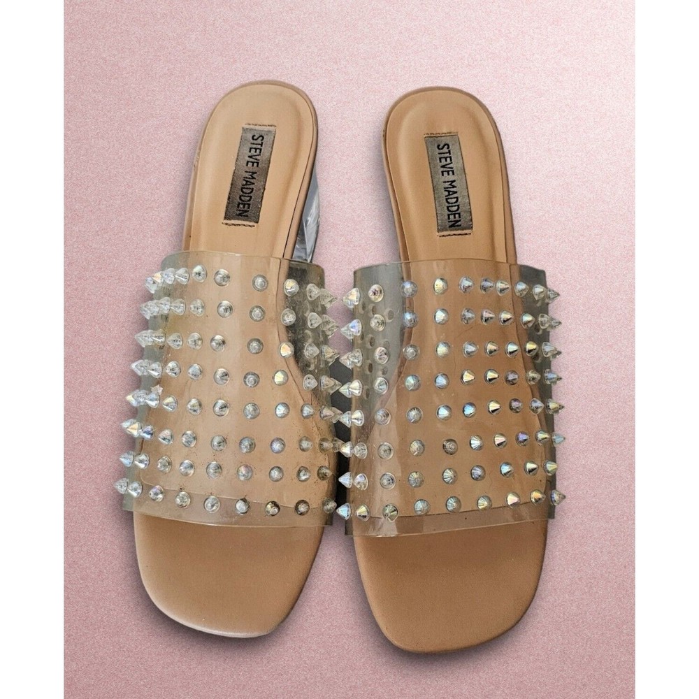 Steve Madden Veevee Sandal Stud 10 M Clear Block  HEEL  Casual Shoes